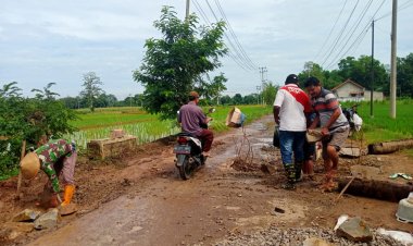 Bentuk rasa kepedulian ,perangkat desa adiwarno di komandoi kepala desa Gunaryo, perbaiki jembatan mini