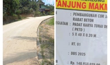 Waow Jalan Cor di Desa Tanjung Makmur hanya 40 Meter Telan Dana Rp 148.933.025.00   