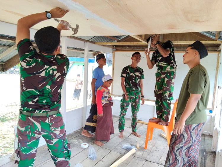 Karya Bakti TNI Satnonkowil Yonif 111/KB di Yayasan Nurul Huda Al Bayan