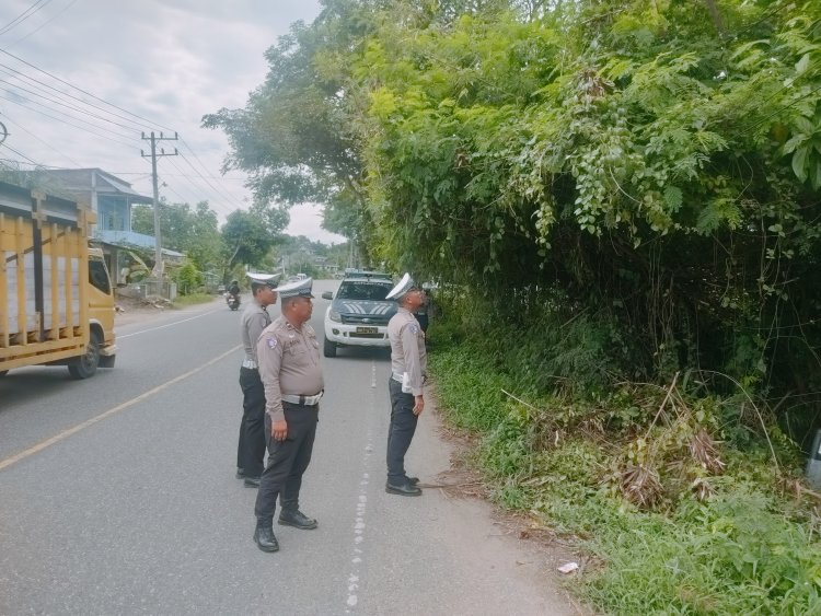 Satlantas Polres Aceh Utara Tindaklanjuti Aduan Warga, Tinjau Pohon Miring di Lhoksukon