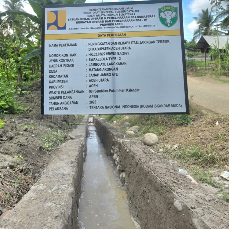 Proyek Kodam Aceh Peningkatan dan Rehabilitasi Jaringan Tersier di Aceh Utara Diduga Abaikan Kualitas