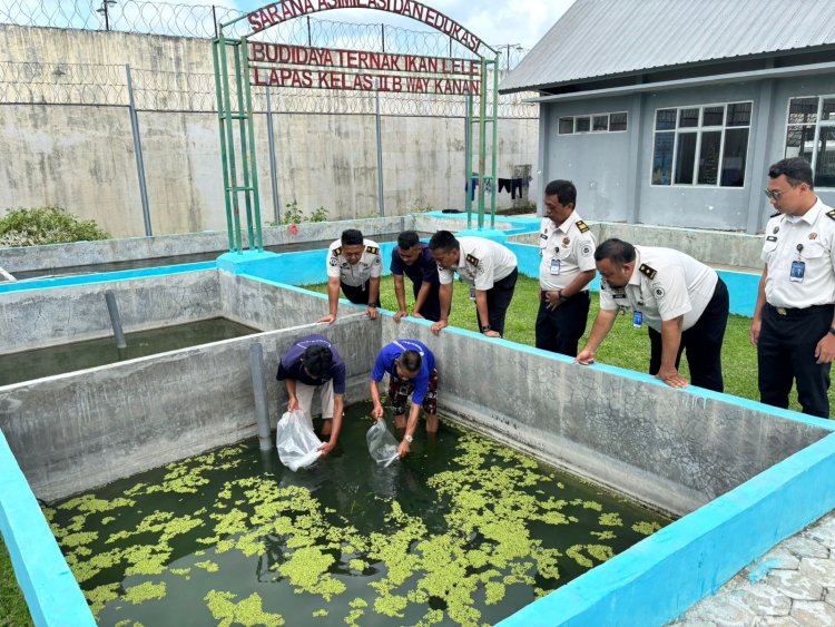 Dukung Kemandirian Pangan Melalui Program Perikanan, Lapas Way Kanan Tebar 800 Bibit Ikan Nila dan Ikan Gurame.