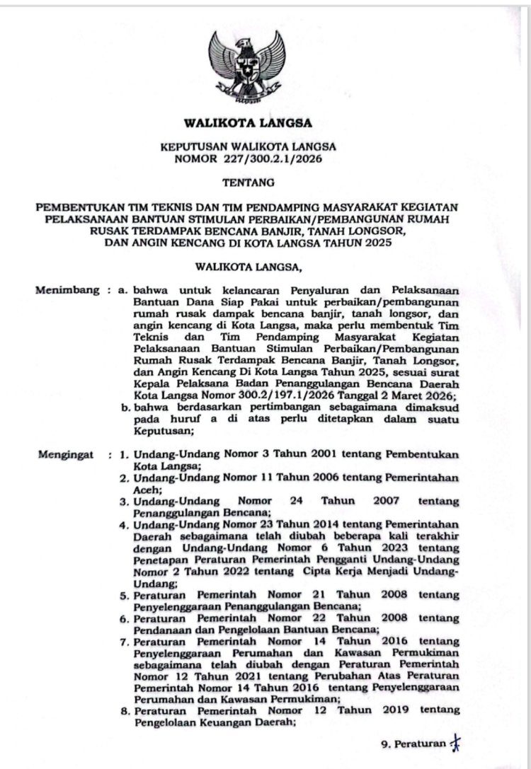 Pemko Langsa Jelaskan Bantuan Rumah Terdampak Bencana Berpedoman Pada Aturan Nasional