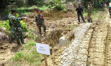 DanSatgas TMMD Aceh Tamiang Tinjau Hasil Pemasangan Box Culvert Di Lokasi Pembangunan