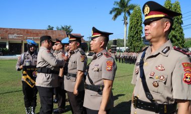 Polres Way Kanan Gelar Upacara Sertijab Kasat Samapta, Kasihumas dan Kapolsek Negeri Besar