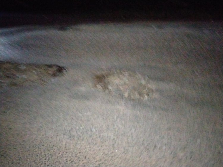 PERINGATAN: HATI-HATI! JALAN MENUJU PEMDA WAY KANAN KM 8 BANYAK LUBANG BAHAYAKAN PENGGUNA JALAN