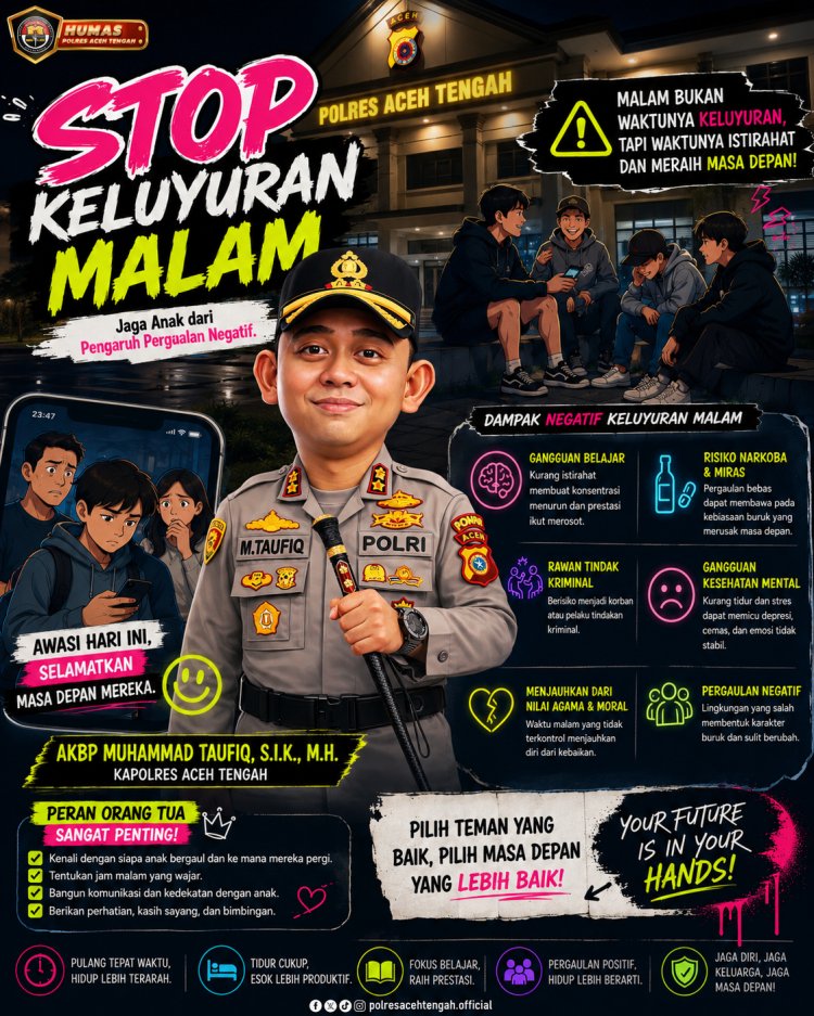 Kapolres Aceh Tengah Ingatkan Bahaya Keluyuran Malam, Orang Tua Diminta Perketat Pengawasan Anak