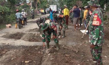 WUJUD KEMANUNGGALAN TNI-RAKYAT, KODIM 0427/WAY KANAN LAKSANAKAN KARYA BAKTI PERBAIKAN JALAN BARADATU–BANJIT