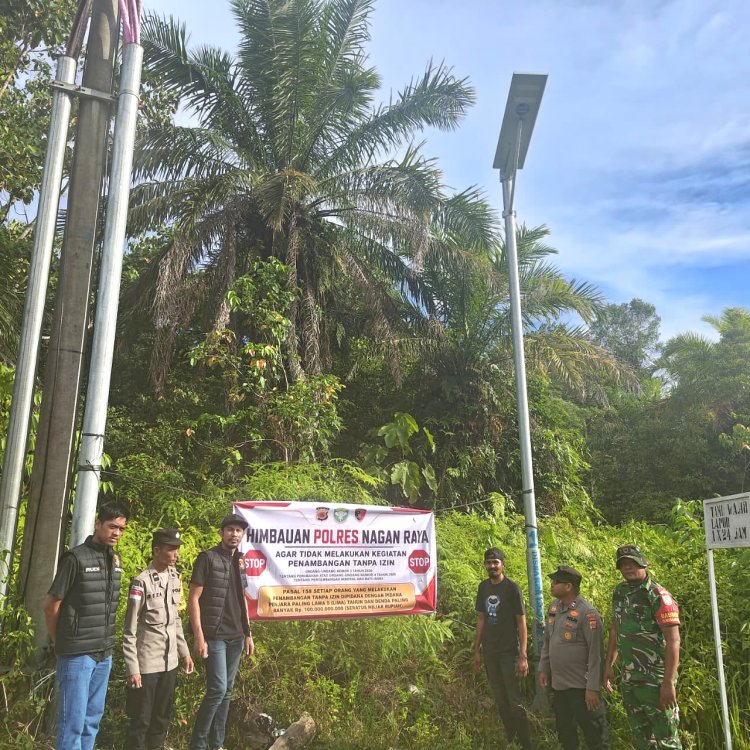 Cegah PETI dan Kerusakan Lingkungan, Satreskrim Polres Nagan Raya Pasang Spanduk Imbauan di Beutong