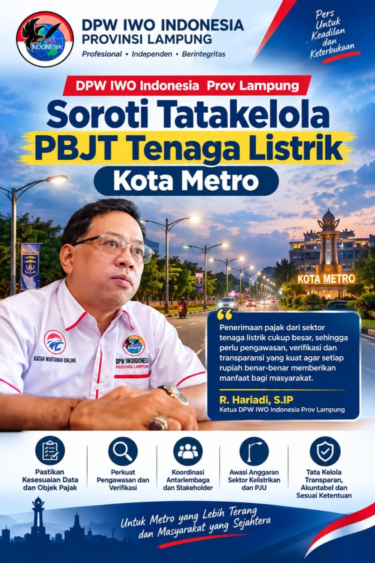 DPW IWO Indonesia Prov Lampung Soroti Tatakelola PBJT Tenaga Listrik Kota Metro