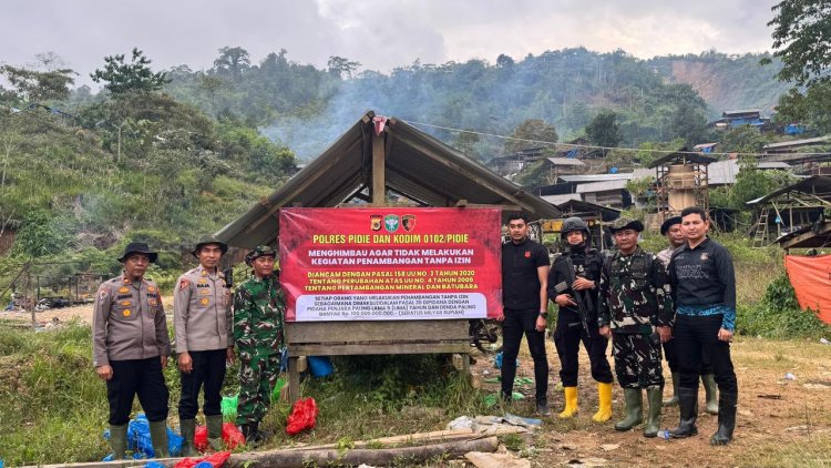 Polres Pidie Bersama TNI dan Pemda Tertibkan PETI di Geumpang, 93 Besi Gelondongan dan Sejumlah Mesin Diamankan