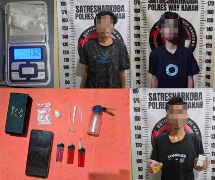Ungkap Kasus Narkotika di Bumi Ratu, Polres Way Kanan Amankan Dua Terduga Pelaku dan Satu ABH Serta Sabu 1,31 Gram Sabu