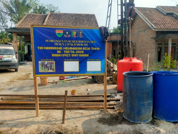 Kabar Baik dari TMMD ke-130, Sumur Bor Kodim 0427/Way Kanan Mulai Temukan Sumber Air Bersih