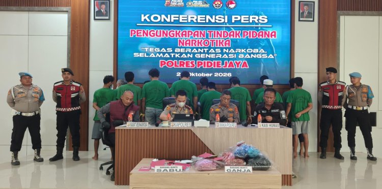Polres Pidie Jaya Ungkap 16 Kasus Narkotika Selama Mei–Oktober 2026, 20 Tersangka Diamankan