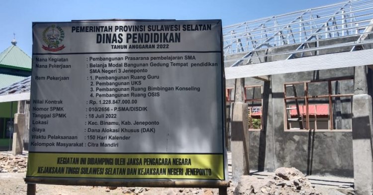 Diduga Akibat Kena Pajak Setinggi 15 Persen Dari Anggaran, Bangunan SMAN 3 Jeneponto Dinilai Terbengkalai Tegel
