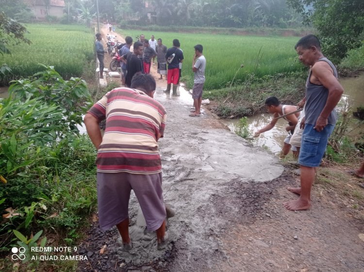 Tak Sabar Menunggu Dana Dari Pemerintah, Warga Ber Swadaya Benahi Jembatan Amblas