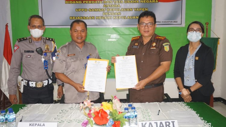 MoU Bidang Perdata dan Tata Usaha Negara dengan UPPD Samsat Yapen, Kejaksaan Negeri Kepulauan Yapen Siap Berikan Pendampingan dan Upaya Hukum