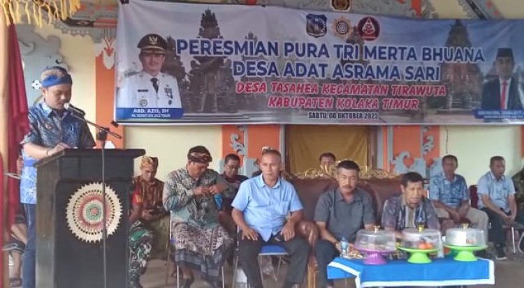 Abdul Azis Resmikan Pura Tri Merta Bhuana Di Desa Tasahea