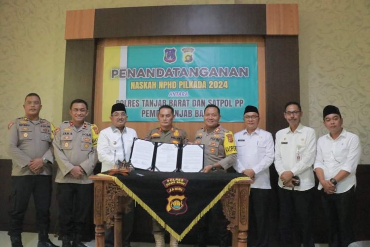 Bupati Saksikan Penandatanganan NPHD Antara Polres dan Sat Pol-PP Tanjabbar