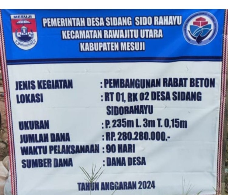 Pemerintah Desa Sidang Sido Rahayu Realisasikan Pembangunan Rabat Beton Mengunakan Dana Desa dd