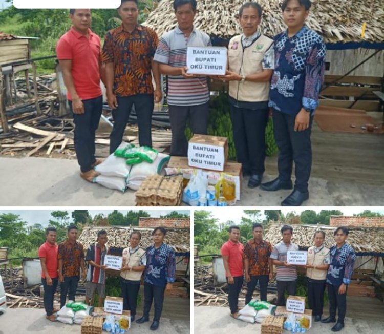 Dinas Sosial Oku Timur Salurkan Bantuan untuk Korban Kebakaran di Desa Gunung Batu Kecamatan Cempaka
