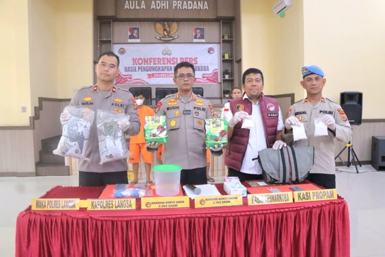 Polres Langsa Amankan 2,3 Kg Sabu dan 2,1 Kg Ganja Serta 3 Pelaku