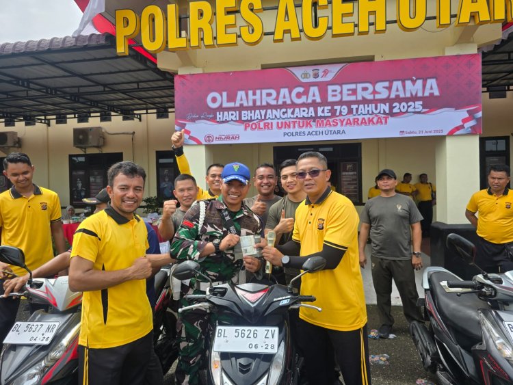 Meriah HUT Bhayangkara Polres Aceh Utara Ke-79 Olahraga dan Bagikan Doorprize