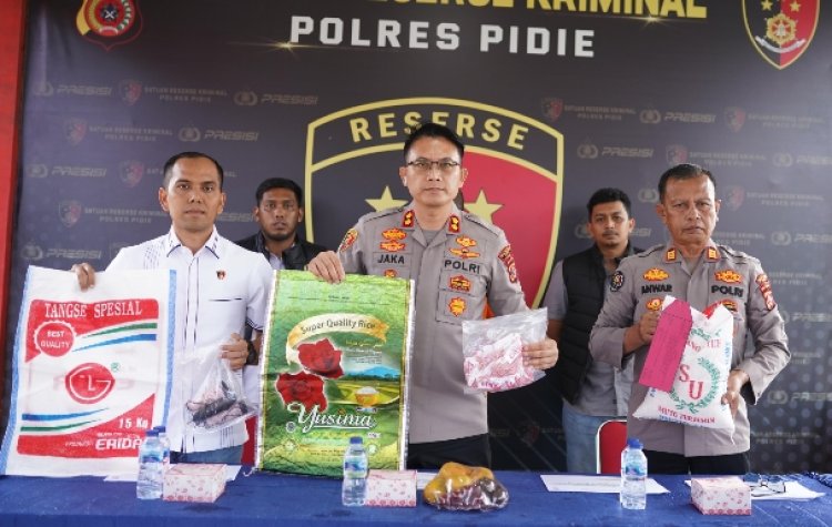 Polres Pidie Amankan Terduga Pelaku Pengoplosan Beras di Grong-Grong