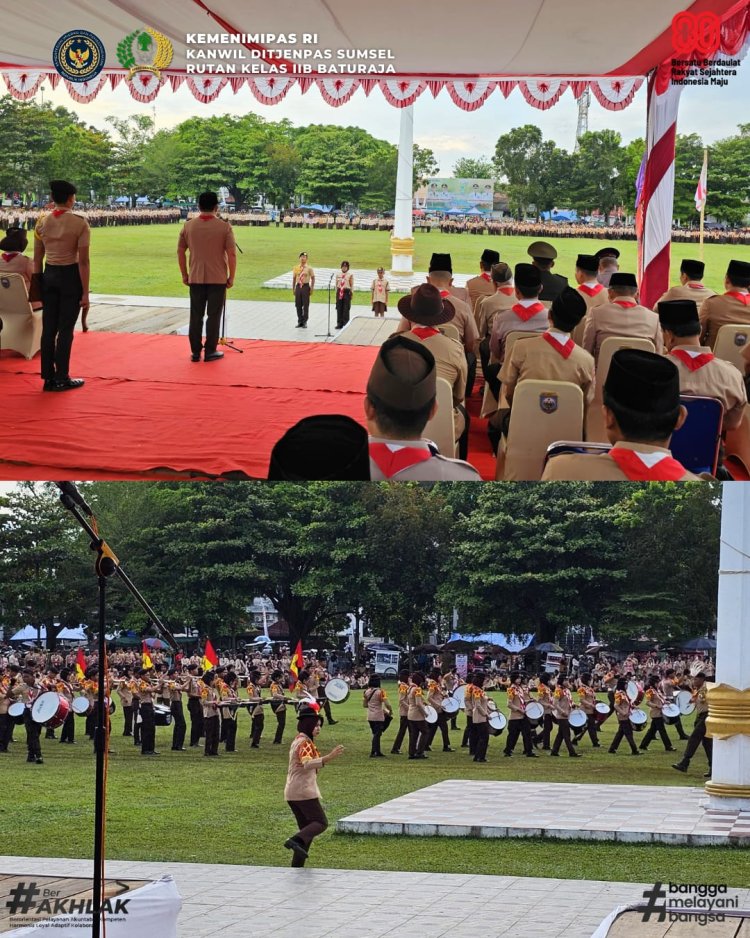 KaRutan Baturaja mengikuti Upacara Peringatan HUT ke-64 Gerakan Pramuka di Lapangan A. Yani Baturaja